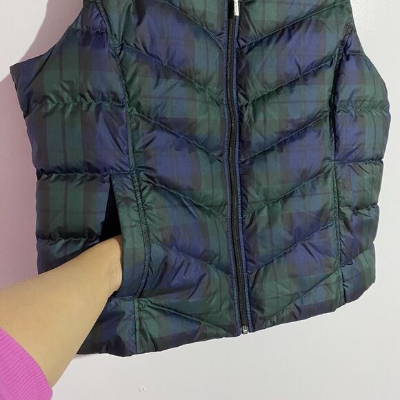 Lands End Vest Womens XL Green Quilted Down Tartan Plaid Outdoors Granola Girl - Picture 6 of 11